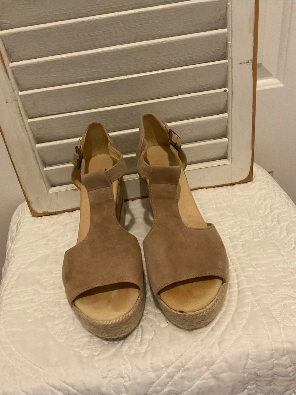 Cordani Jordynn Suede T-Strap Wedge Sandals - Taupe